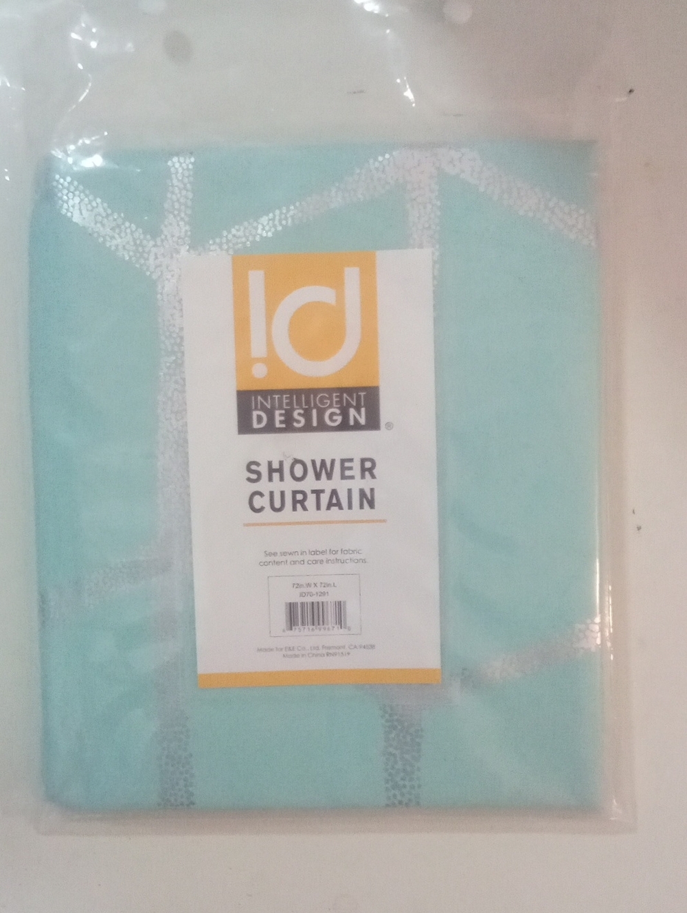 Intelligent Design Aqua Shower Curtain – Modern Geometric Design NWT $60